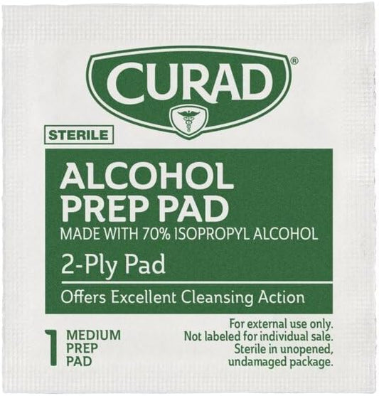 Individually wrapped 70 percent isopropyl alcohol swabs for skin prep.