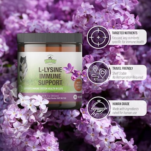 Strawfield Pets L-Lysine granules with chicken liver flavor label detail