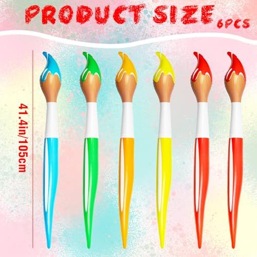 Six pieces of large blow up colored paintbrushes displayed together as creative classroom decorations.