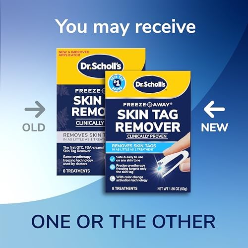 Dr. Scholl's skin tag removal canister and precise one-handed applicator components.