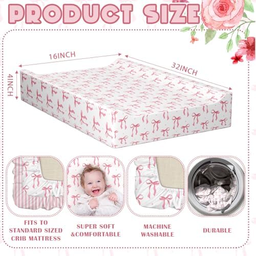 Peryiter two pack changing table sheets displaying both pink bow and striped patterns.