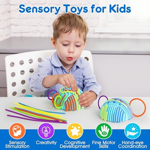 Adult using the silicone string toy at an office desk as an anti anxiety calming device for focus