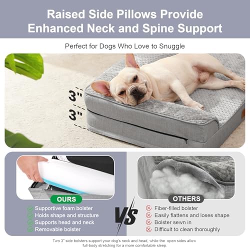 Rainmr Orthopedic Dog Bed for Small and Medium Dogs, Memory Foam Pet Bed with Washable Removable Cover, Nonskid Bottom, Waterproof, for Indoor, Outdoor, Crate Car Use, 30x20x6 Inches, Light Grey - Image 7