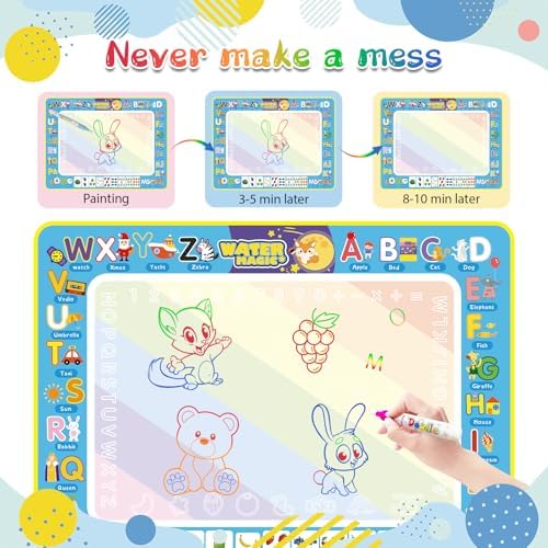 Water drawing mat surface demonstrating the natural fading process as moisture evaporates.