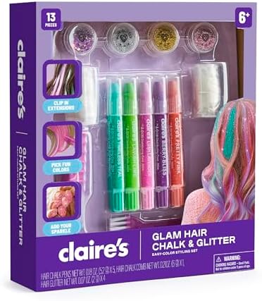 Claire's Hair Chalk and Glitter Styling Kit retail packaging back view