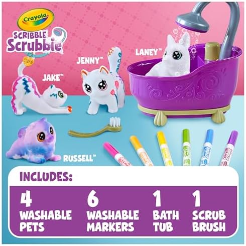 Children using the purple bathtub to wash washable markers off the toy pets.