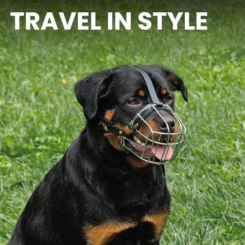 BRONZEDOG leather and metal wire basket muzzle showcasing the complete protective enclosure design