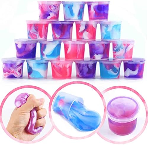 Diverse colors of the non toxic glittery slime pack displayed on a clean surface