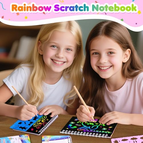 Individual gift bags packed with scratch notebooks and styluses ready as birthday return gifts for kids.