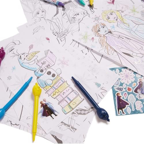 Full layout of the two hundred piece imported Elsa and Anna creative activity set for children.