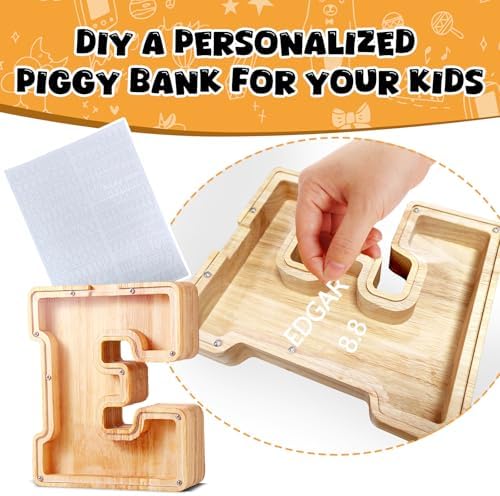UBeesize wooden alphabet piggy bank packaging content including PVC letter sheets
