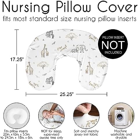Side angle view of safari themed breastfeeding pillow case