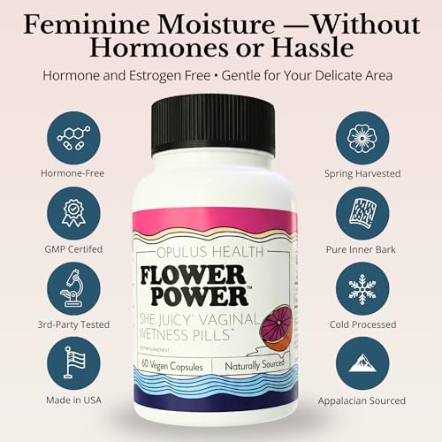 Slippery Elm Bark capsules for natural vaginal moisture and menopause support.