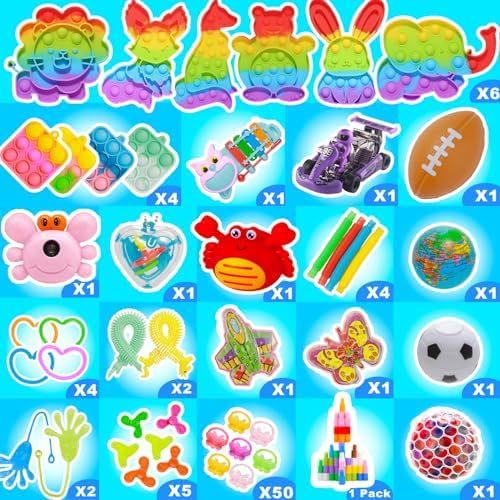 Variety of colorful sensory pop toys and gadgets for classroom prizes