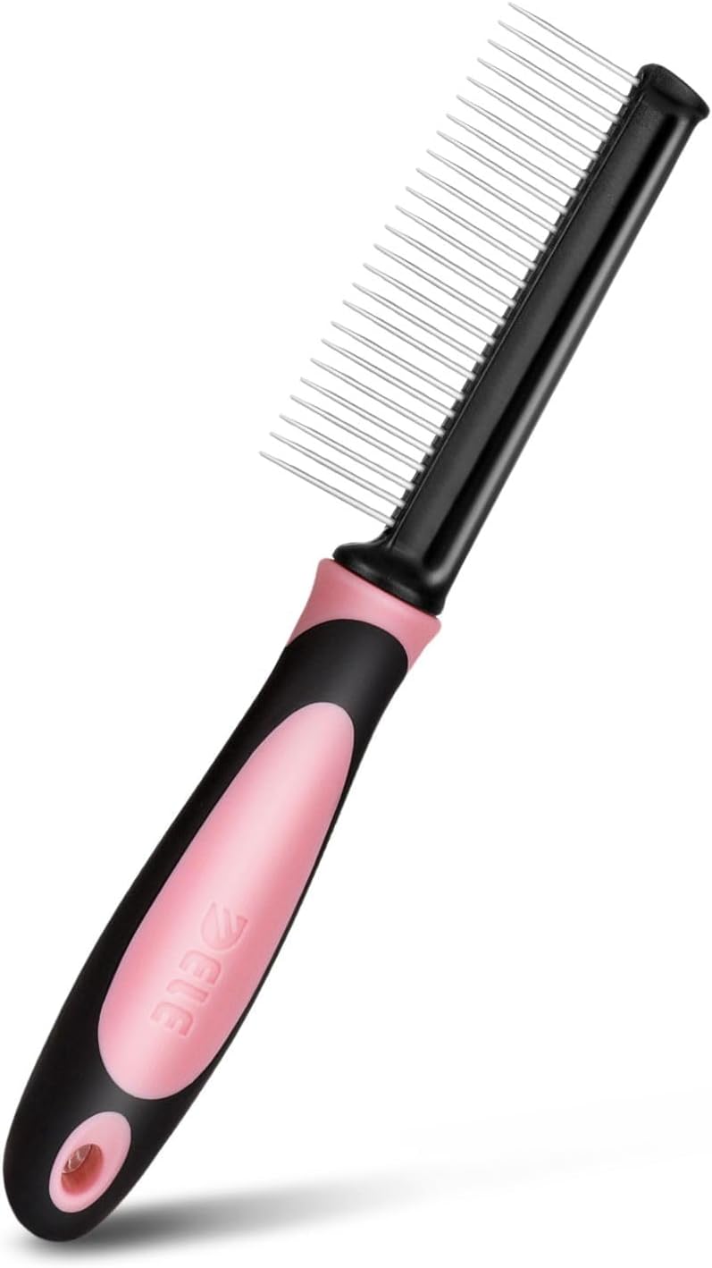 Flexzion Metal Pet Comb for Cats & Dogs - Sturdy Stainless Steel Rounded Teeth with Non-Slip Soft Grip Handle Easy to Use Grooming Detangling Cat Combs for Indoor Cats, Blue - Image 9