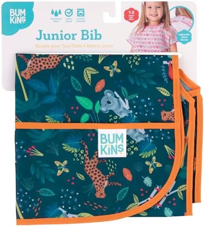 Bumkins authentic imported toddler bib packaging showing age recommendations and safety certifications