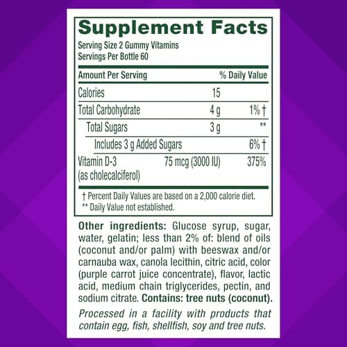 Authentic packaging of Vitafusion premium sunshine vitamin D3 gummies for immune wellness.