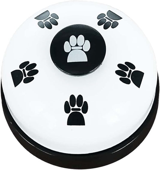 Lnaujs white training bell with black paw print