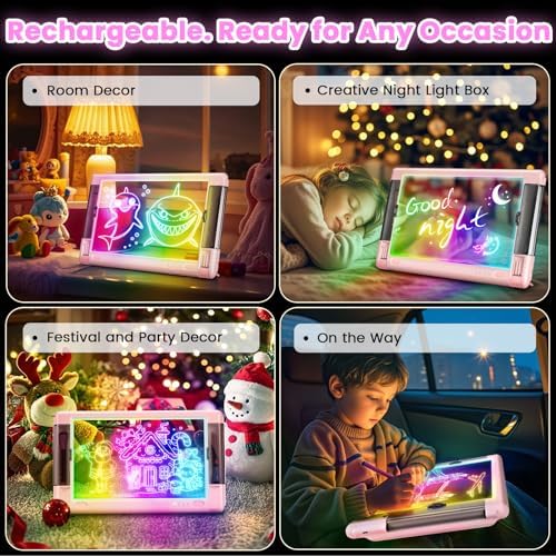 Close up of 9 color light modes on Geokay neon drawing tablet