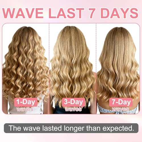 Aimery pink beach waves curler demonstrating the clamp mechanism open position.