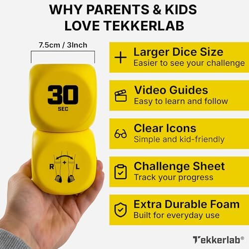 Tekkerlab active play soccer training equipment set showing scale and dimension of the foam dice.
