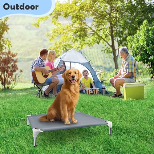 Elevated Cooling Dog Bed, Raised Outdoor Dog Bed for Medium Dogs, Portable Pet Cots with No-Slip Rubber Feet, Double Layer Polyester Cotton - Image 7