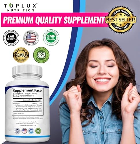 Toplux Nutrition Magnesium Glycinate Citrate Malate Complex clear capsule view on clean surface