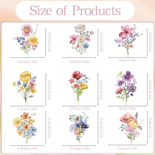 Close up of watercolor floral cupcake picks with various flower patterns