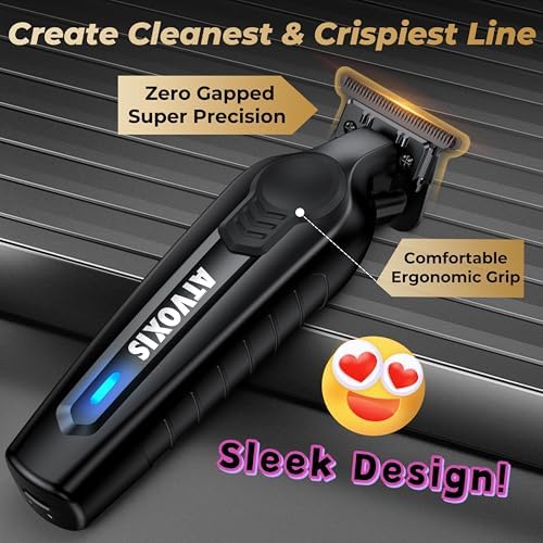 ATVOXIS beard trimmer side angle highlighting the ergonomic grip design and charge indicator light