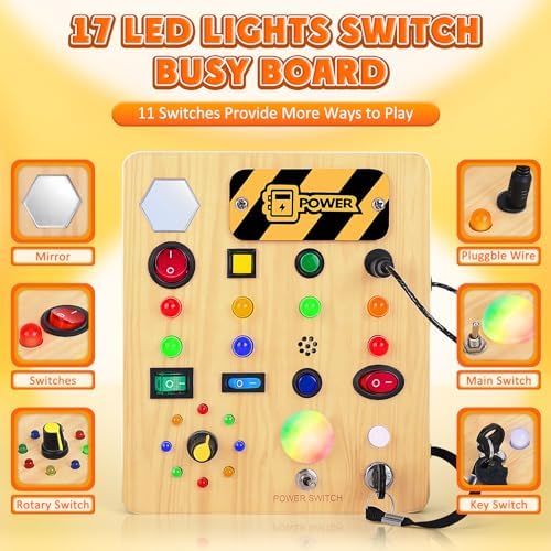 Montessori travel activity board with pluggable wires and toggle switches for toddler fine motor skills development