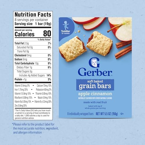 Gerber soft baked apple cinnamon bars nutrition facts label detail