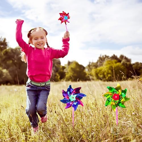 Kids interacting with vibrant lawn windmill set