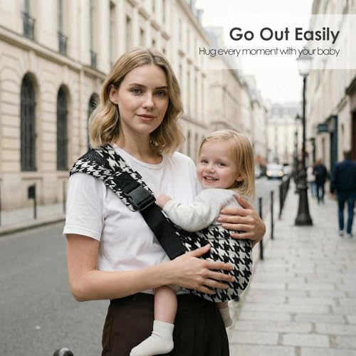 Side view of the premium black houndstooth baby and toddler carrier