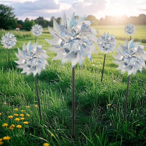 Twelve pack reflective pinwheels arrangement on patio