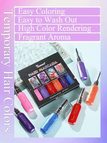 Six vibrant temporary hair chalk colors with applicator combs