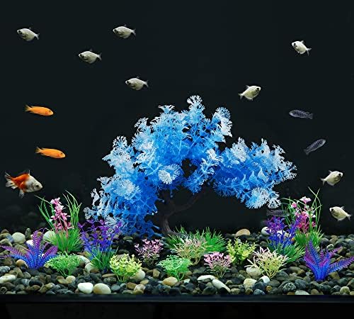 Complete fifteen piece MyLifeUNIT aquarium decoration assortment laid out on a clean surface