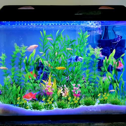 Full bundle layout of the twenty unique styles included in the QUOZUO aquarium decor package.