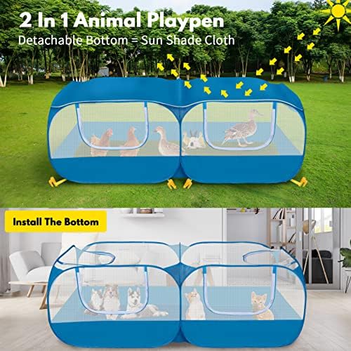 Small Animals Playpen with Detachable Bottom, Breathable Mesh Walls, Portable Indoor/Outdoor Pet Cage Tent for Rabbits, Puppies, Kittens, Chicks (Blue) - Image 8