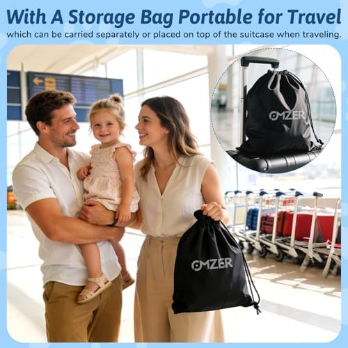Omzer inflatable baby travel bed set up inside a vehicle back seat for a comfortable road trip.