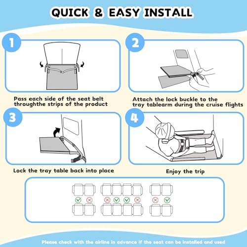 TrekBabe toddler airplane seat extender installed on a window seat with the tray table closed.