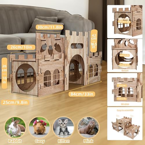 HIIMALEX Extra Large Bunny Castles Hideout Split Balcony for Indoor Bunnies Climbing Tower with Tunnel Sturdy House for Rabbits Ferrets Guinea Pigs Hamsters Ventilated Enrichment Toys Habitat - Image 7