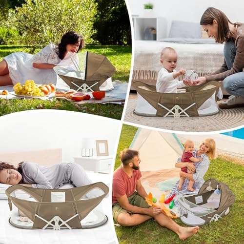 ISELECTOR infant travel bed set up outdoors for a picnic showing full insect protection