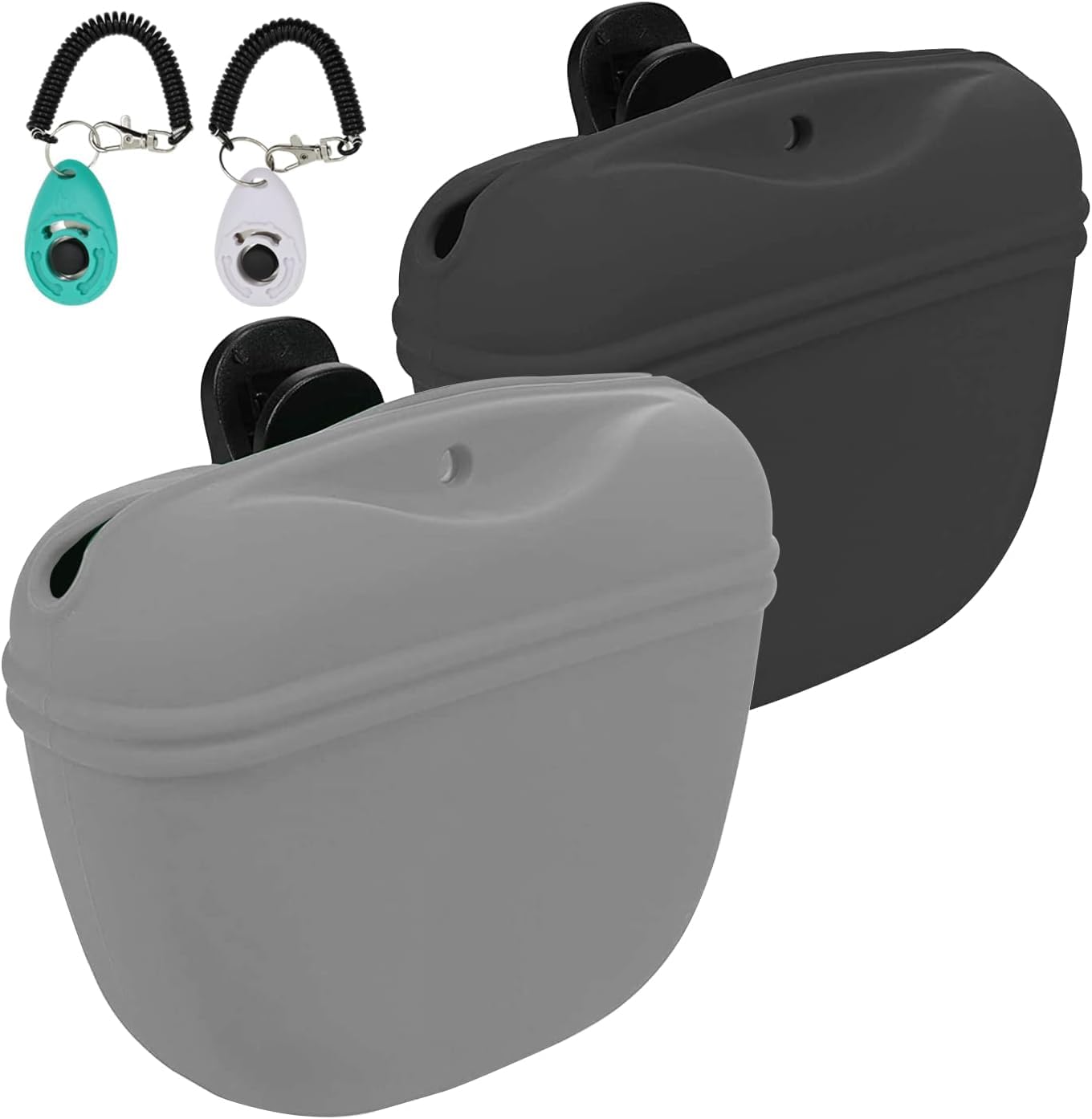Dog Treat Pouch 2 Pack, Dog Treat Training Pouch, Silicone Pet Treat Bag BPA Free/Clip/Magnetic Dog Walk (Grey & Black) - Image 11
