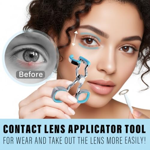 CURECURE contact lens remover tool soft tip plunger holding a clear contact lens