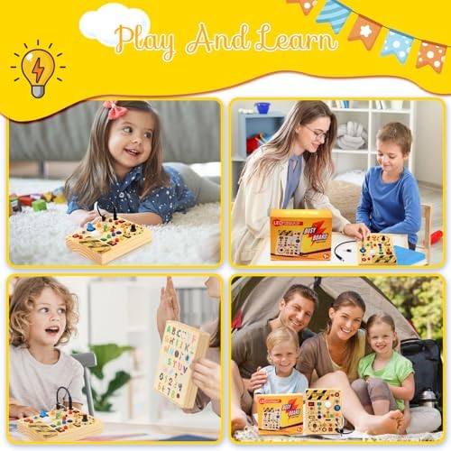 RichBoy thirty seven in one sensory board illuminated with vibrant gradient bulbs for screen free early childhood learning.