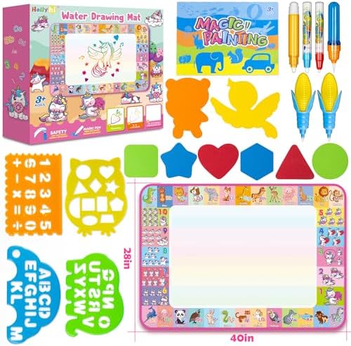Magic water pen and stencils included with doodle mat set