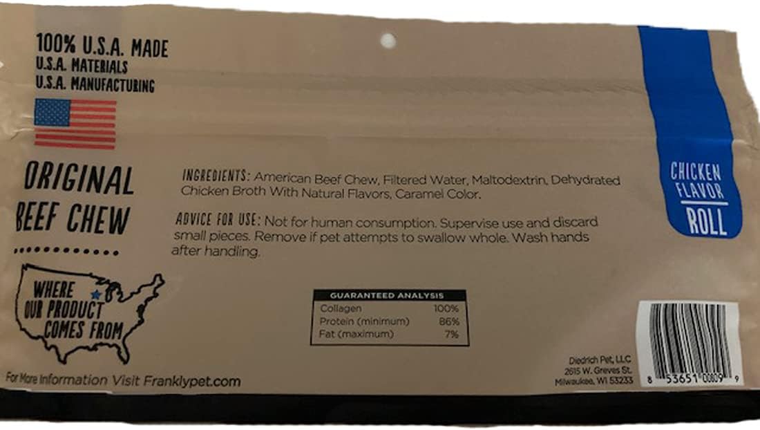 Four pack of Frankly natural beef collagen chew rolls for dog dental health