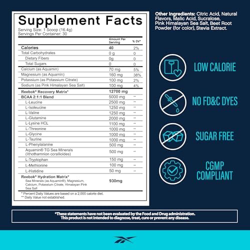 Reebok ReeCover Strawberry Lemonade label nutrition facts