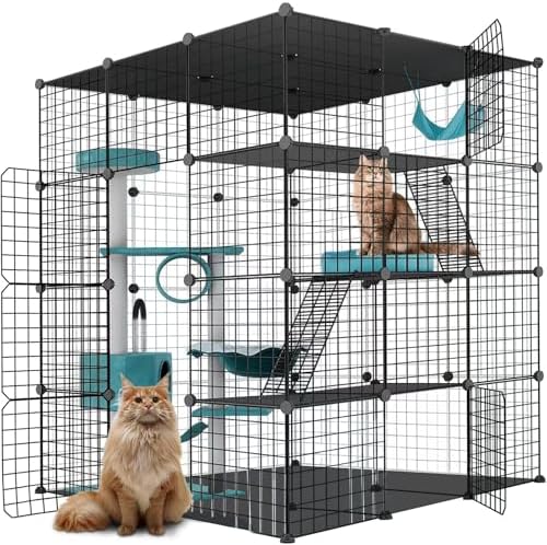 Large Cat Cage Enclosure Indoor DIY Cat Playpen Pet Home Small Animal House Detachable Metal Wire Kennels Crate Large Exercise Place Ideal for 1-4 Cat (Black, 41.3" Lx41.3 Wx55 H, 1) - Image 2