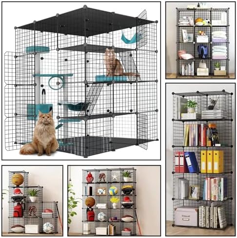 Large Cat Cage Enclosure Indoor DIY Cat Playpen Pet Home Small Animal House Detachable Metal Wire Kennels Crate Large Exercise Place Ideal for 1-4 Cat (Black, 41.3" Lx41.3 Wx55 H, 1) - Image 7
